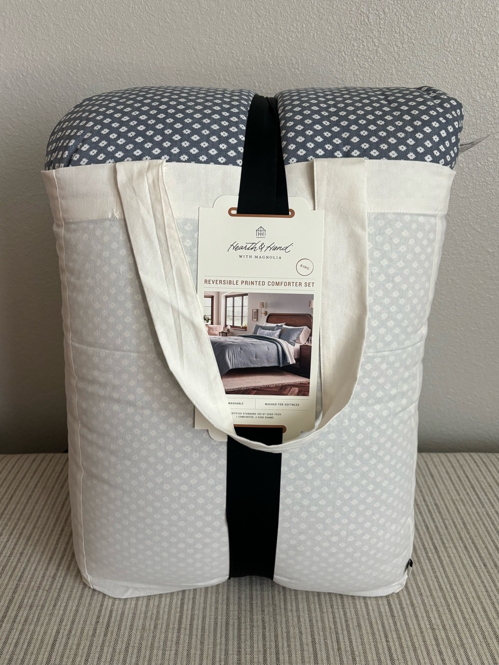 NWT 3pc King Block Pattern Comforter Set Blue - Hearth & Hand with Magnolia